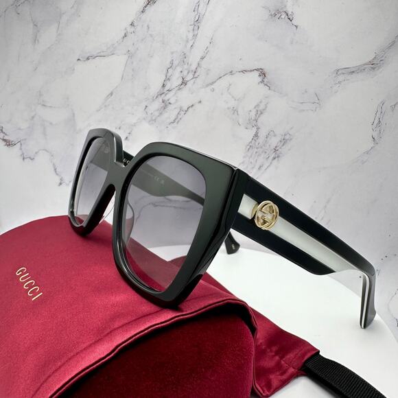 New GUCCI Sunglasses Black Square Gold Metal GG Web Arms Womens Authentic Gucci - Picture 4 of 16